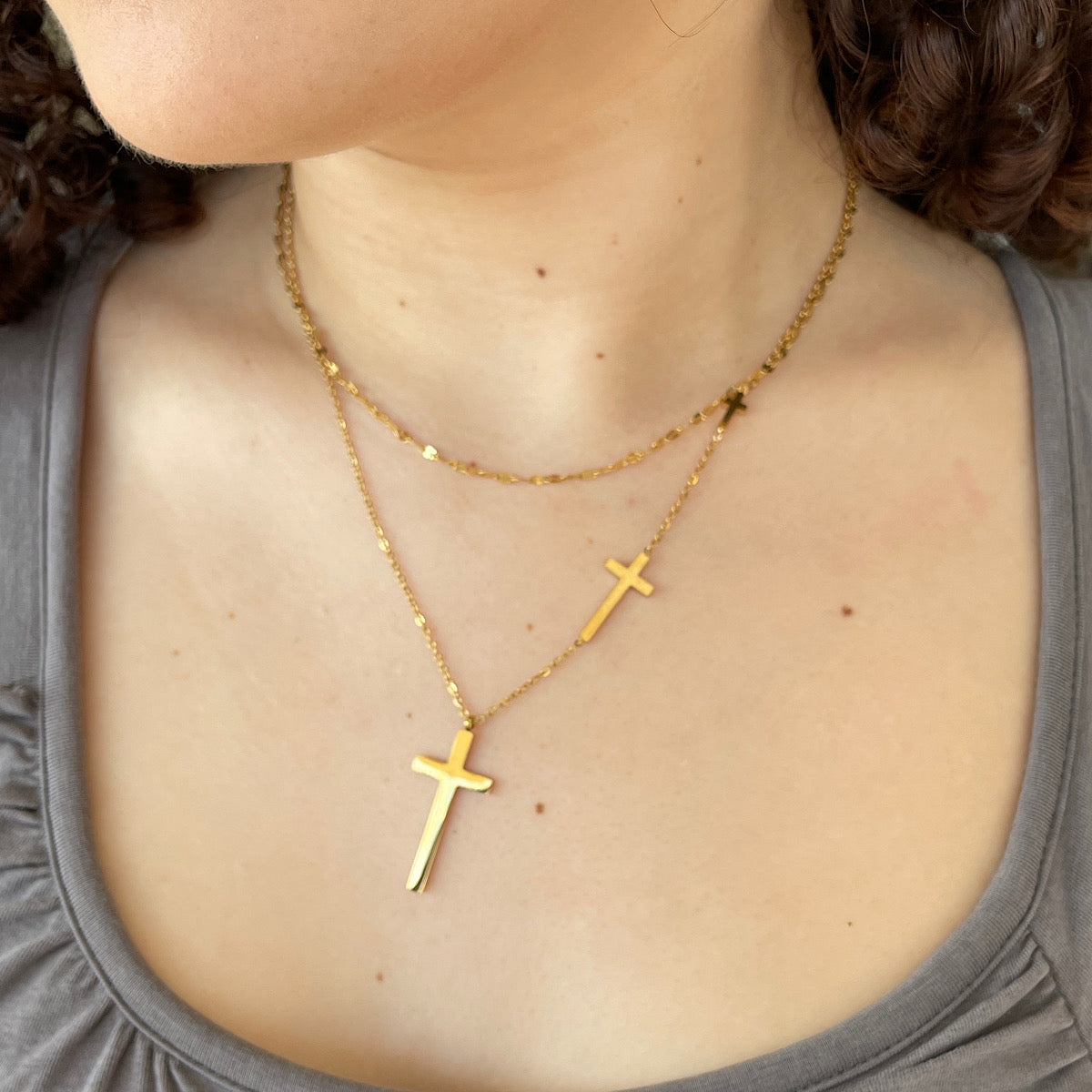 Layered Triple Cross Necklace - Main Image