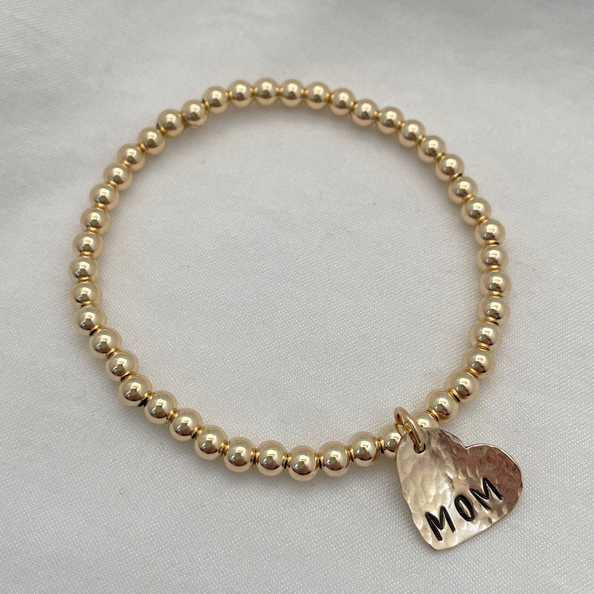Heart Personalized Charm Bead Bracelet Gold Fill