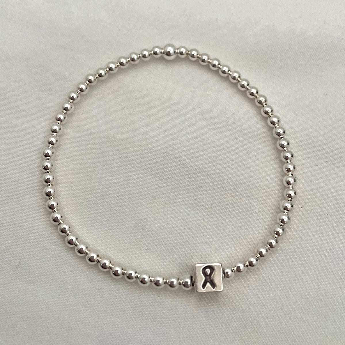 Breast Cancer Ribbon Free Floating Charm Bead Bracelet Sterling Silver