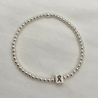 Breast Cancer Ribbon Free Floating Charm Bead Bracelet Sterling Silver