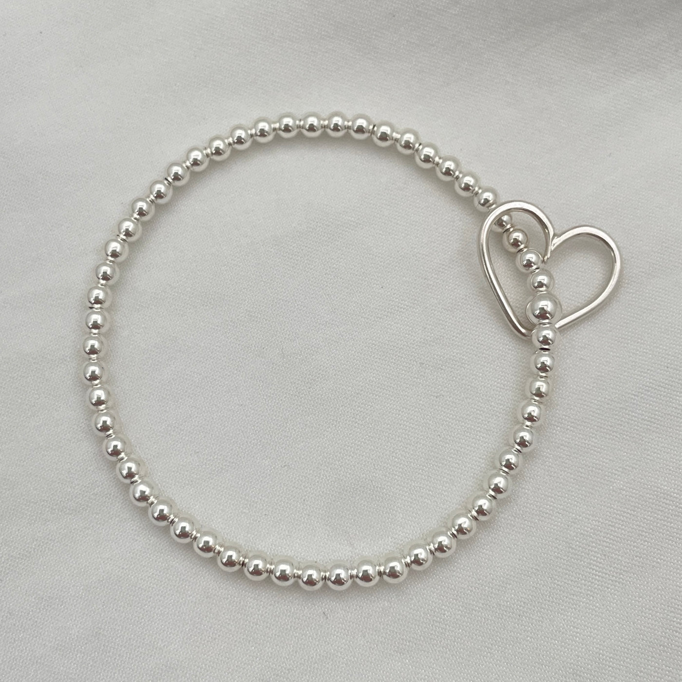 Open Heart Charm Bead Bracelet Sterling Silver