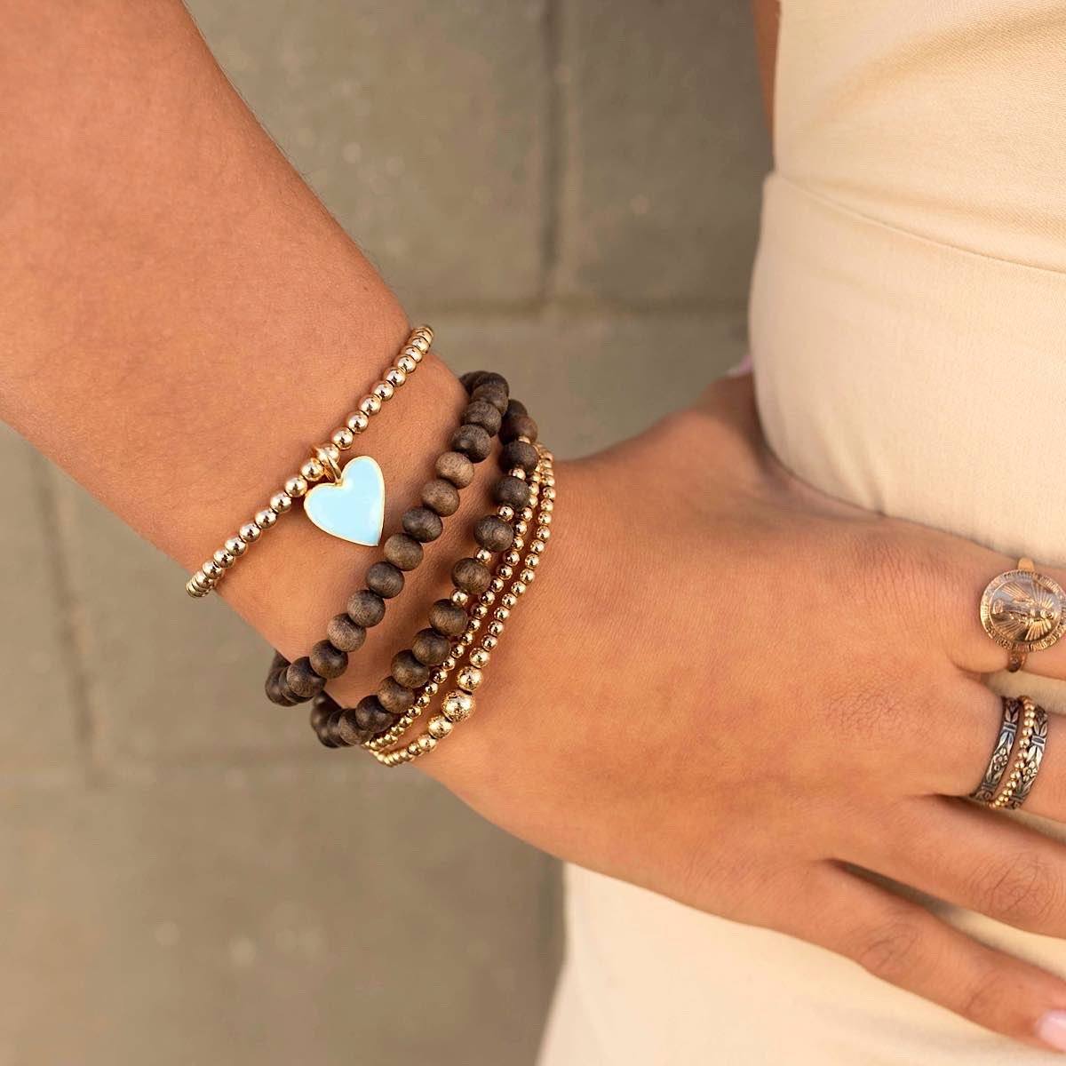 Baby Blue Enamel Heart Bead Bracelet Gold Fill - 5.75 | IsabelleGraceJewelry