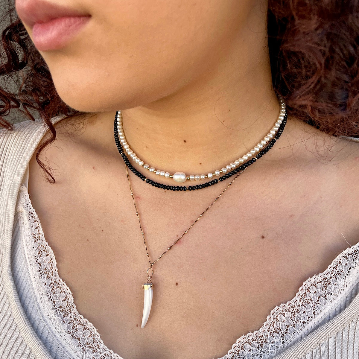 Luminous Mother of Pearl Tusk Necklace