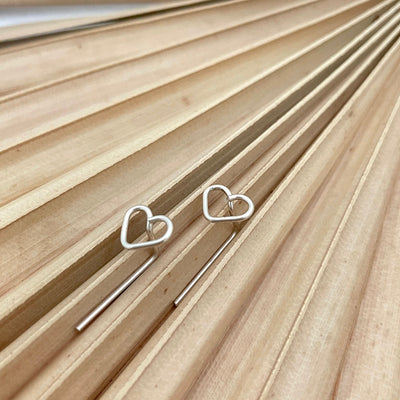 Open Heart Pin Stud Earrings