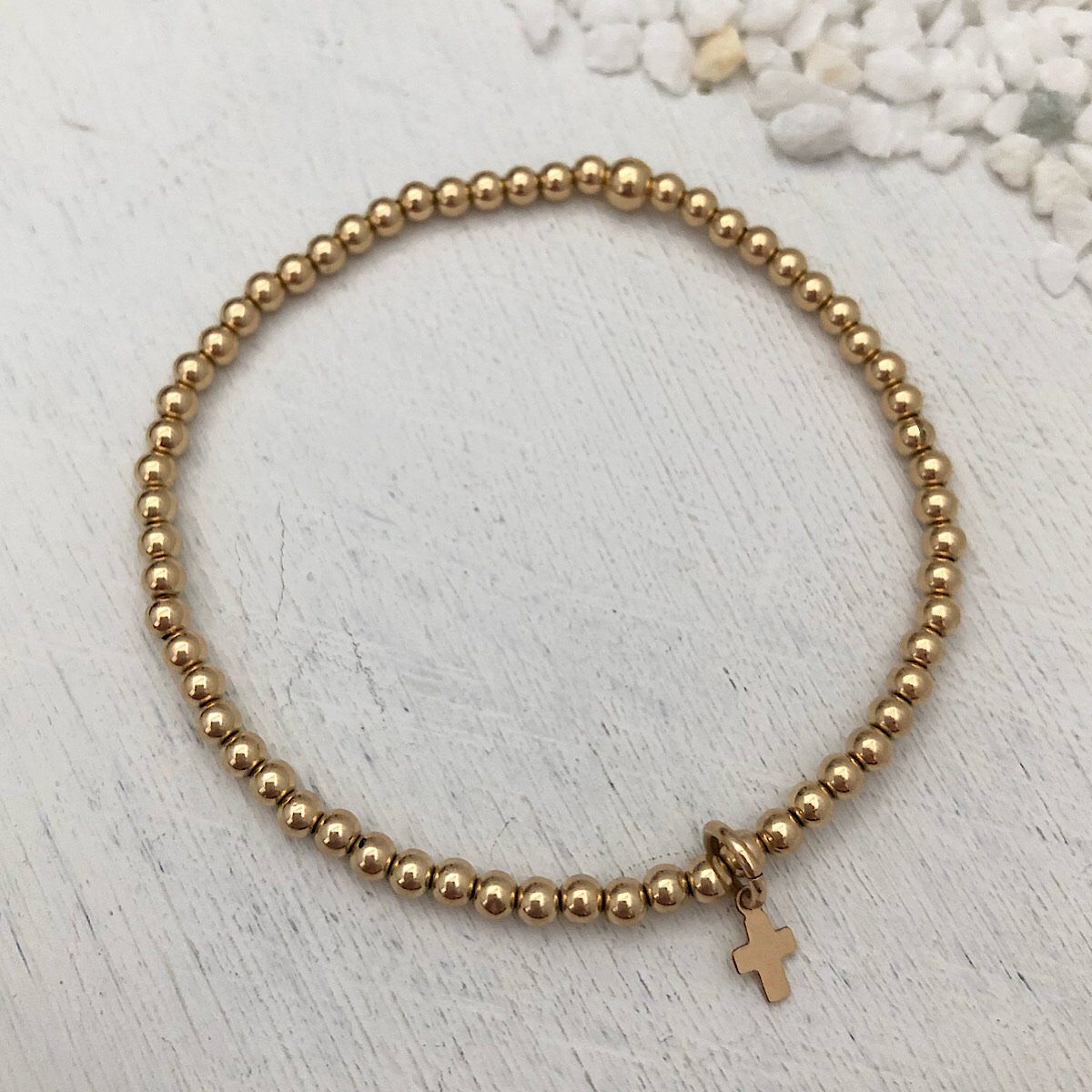 Tiny Cross Bead Bracelet Gold Fill