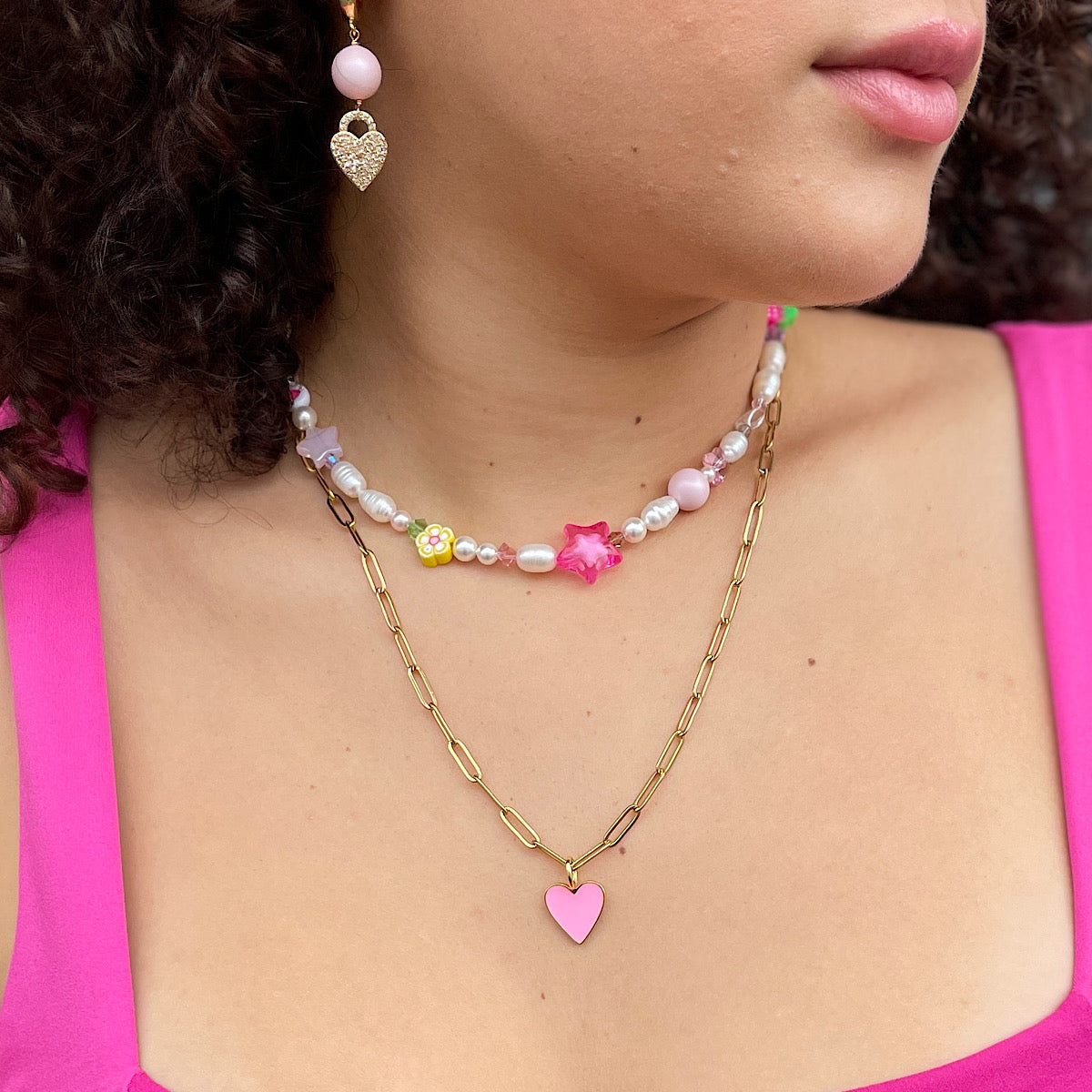 The Barbie Edit Pink Enamel Heart Necklace