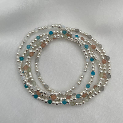 Gemstone 3mm Sterling Silver Bead Bracelet