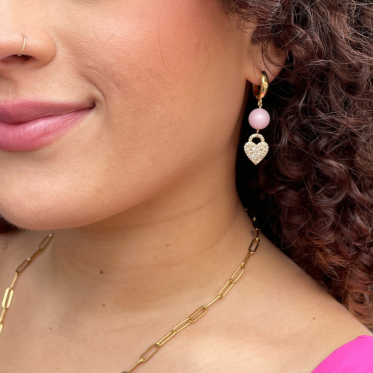 The Barbie Edit Pink Pearl and Heart Hoops