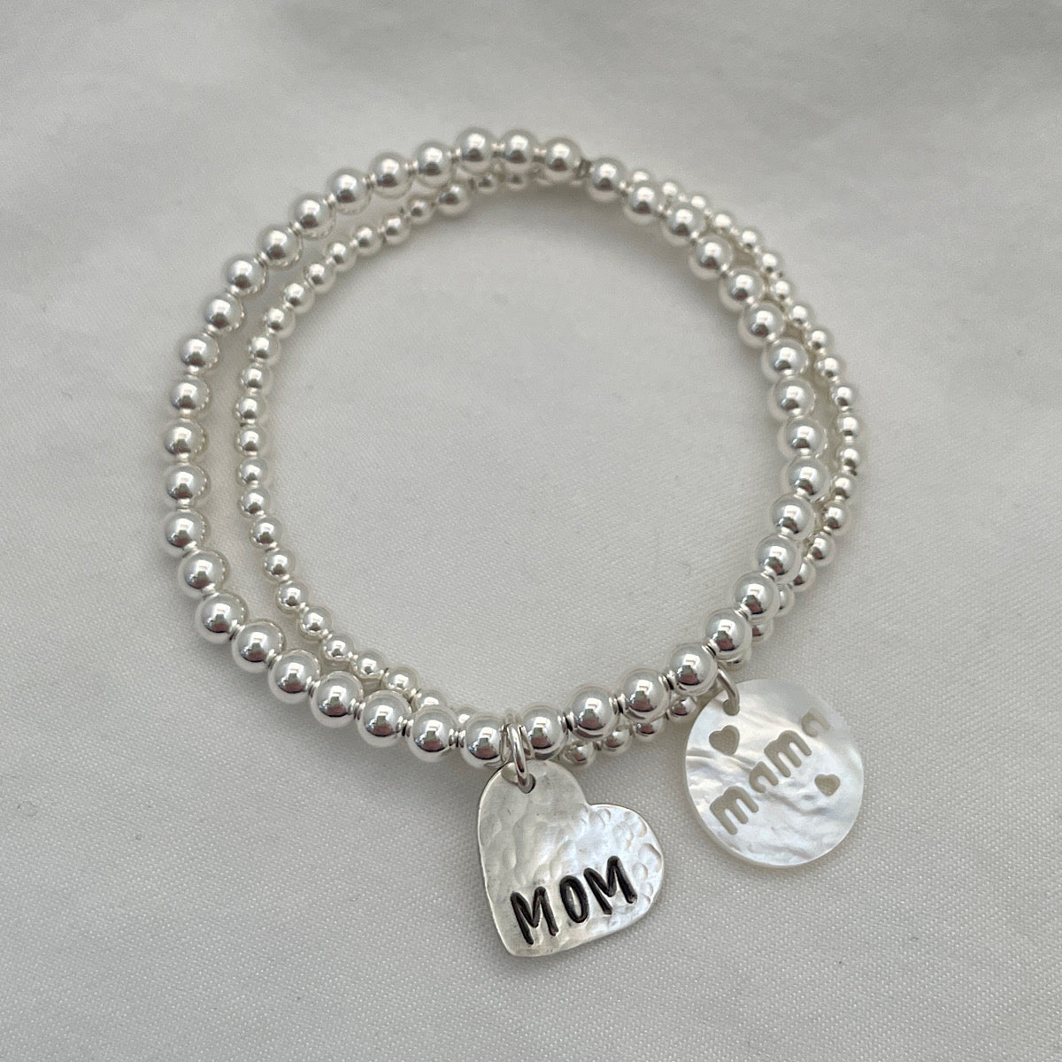 Heart Personalized Charm Bead Bracelet Sterling Silver