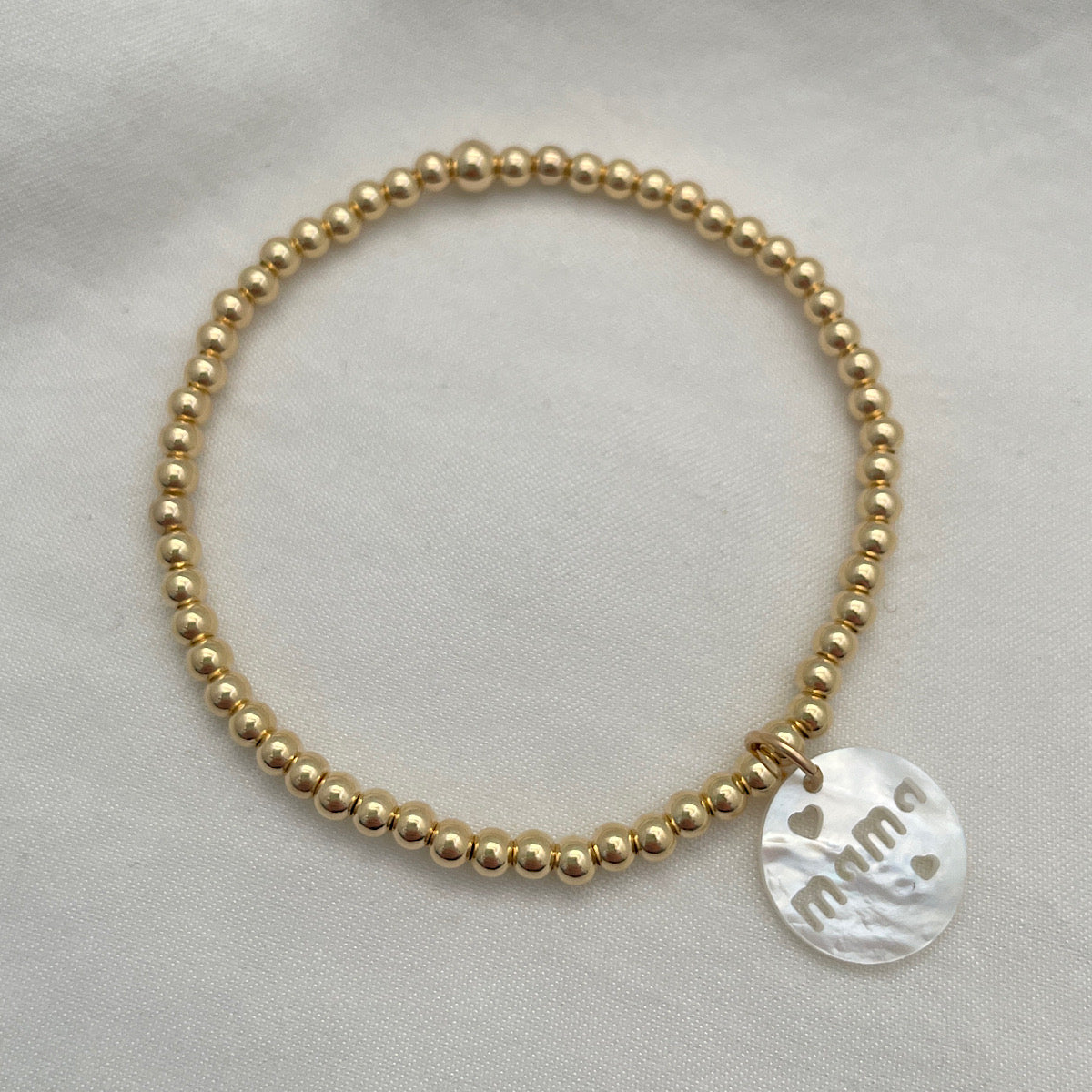 MAMA Mother of Pearl Charm Bead Bracelet Gold Fill