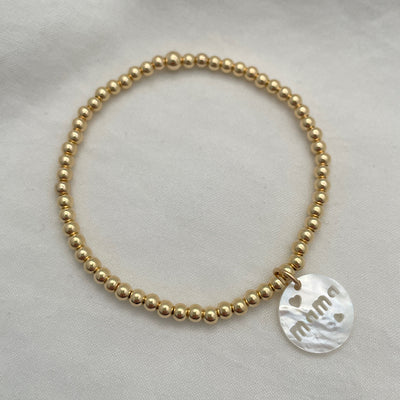 MAMA Mother of Pearl Charm Bead Bracelet Gold Fill