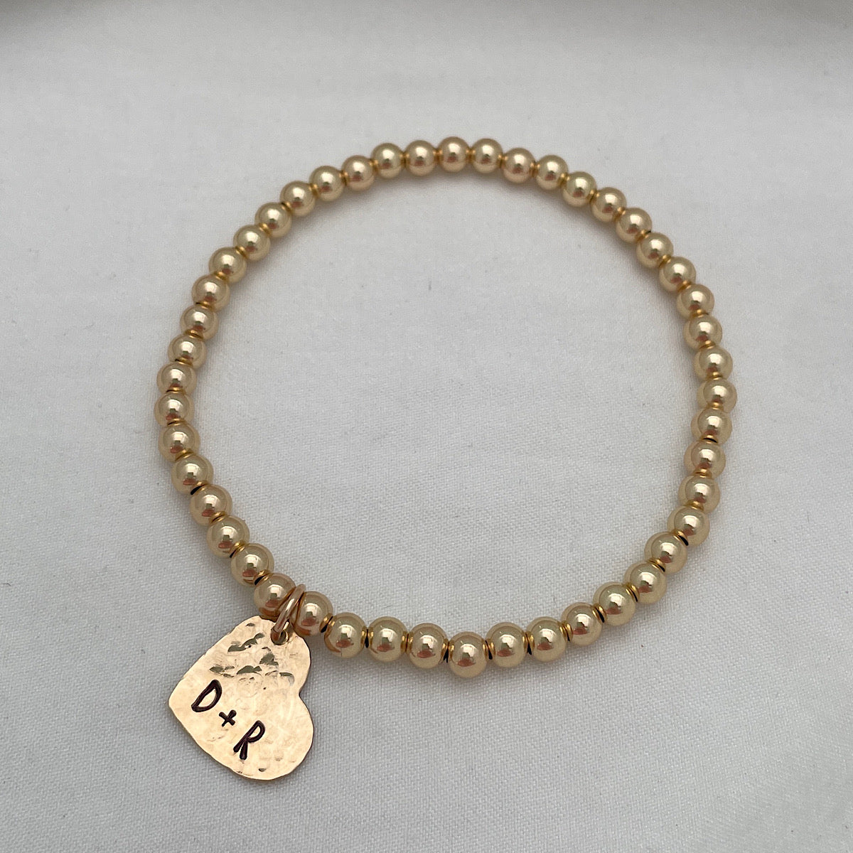 Heart Personalized Charm Bead Bracelet Gold Fill