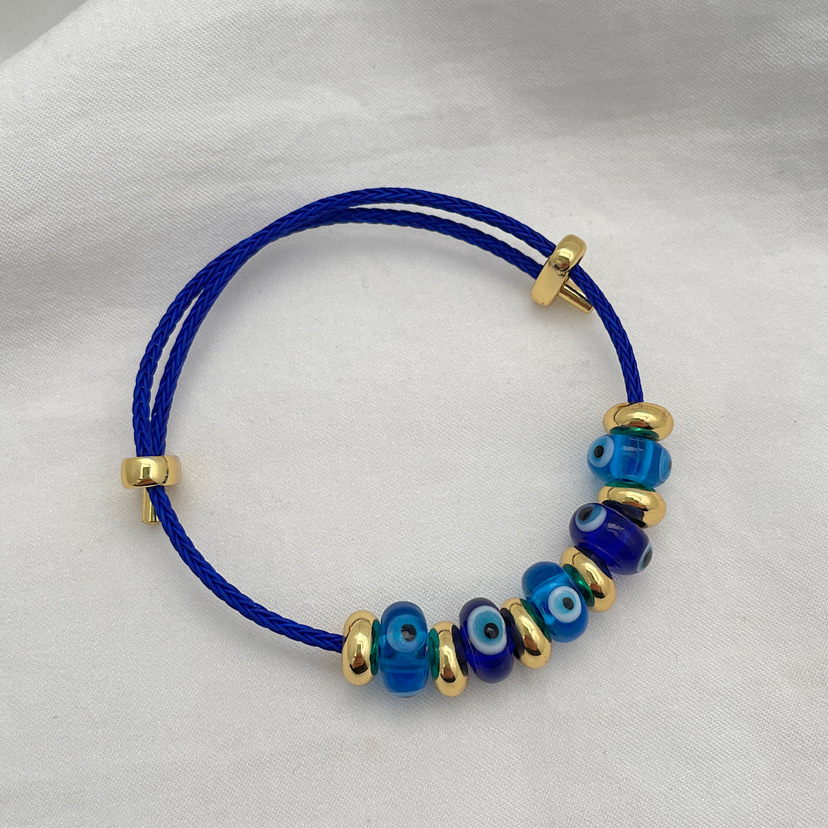 Blue and Gold Evil Eye Lampwork Bead Bracelet