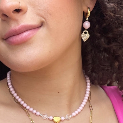 The Barbie Edit Pink Pearl and Heart Hoops