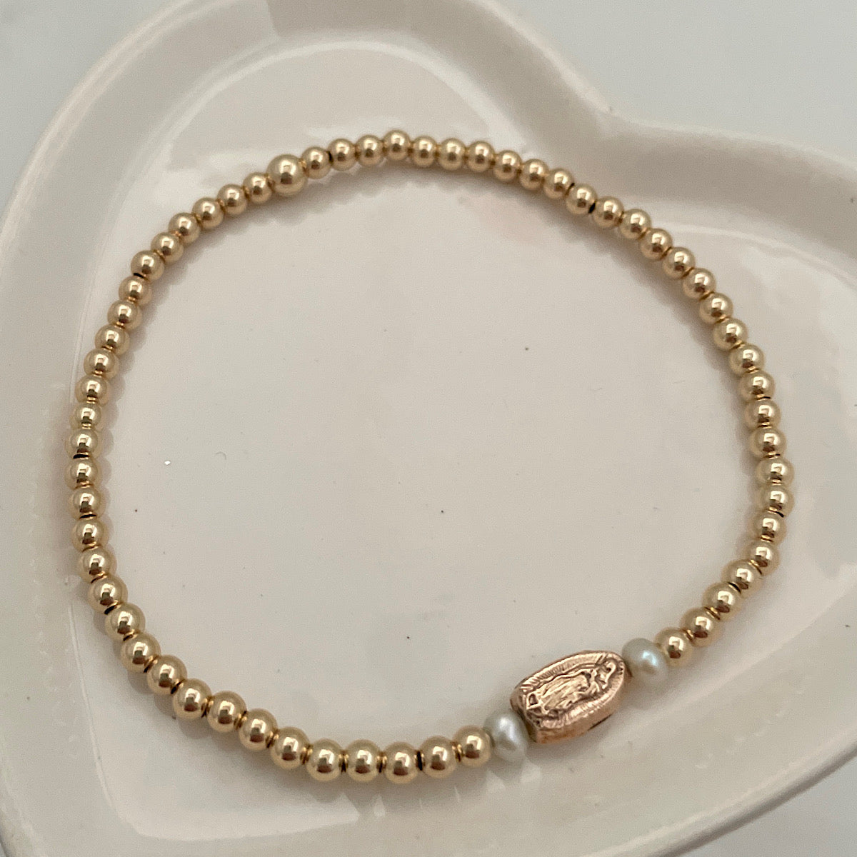 Tiniest Mother Mary Bead Bracelet Gold Fill