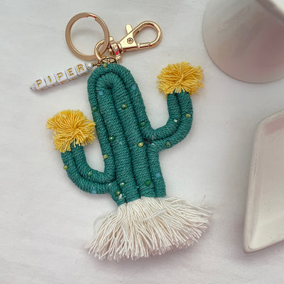 Cactus Macrame Keychain