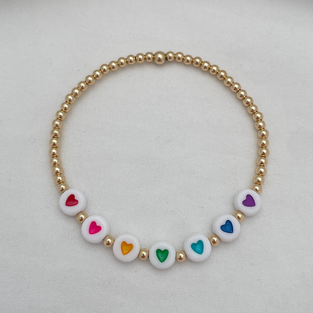 Rainbow Hearts Bead Bracelet Gold Fill