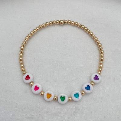 Rainbow Hearts Bead Bracelet Gold Fill