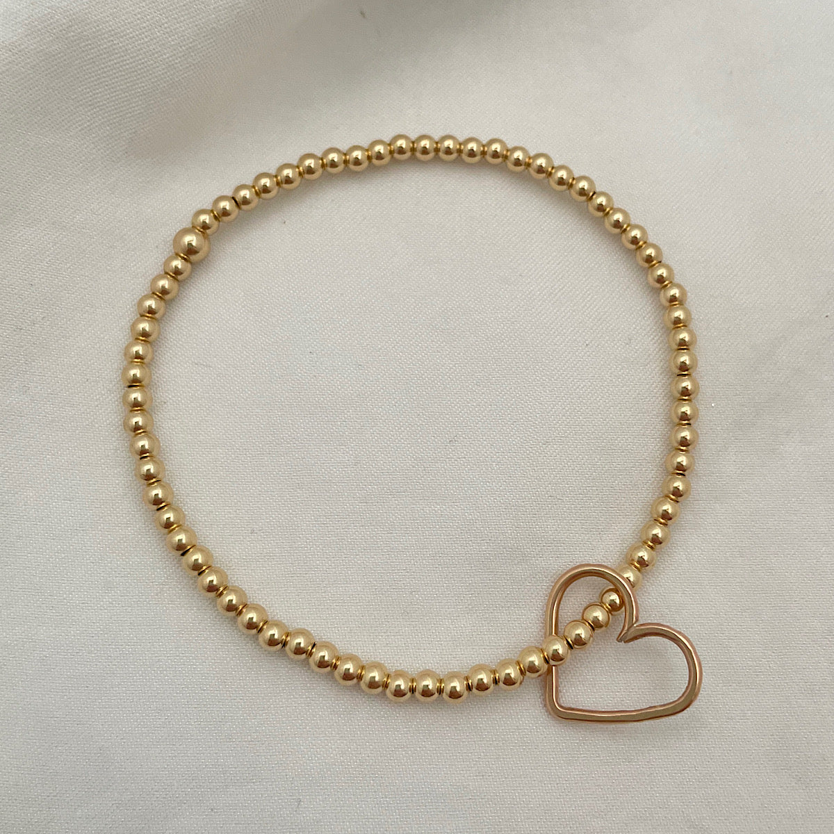 Open Heart Charm Bead Bracelet Gold Fill