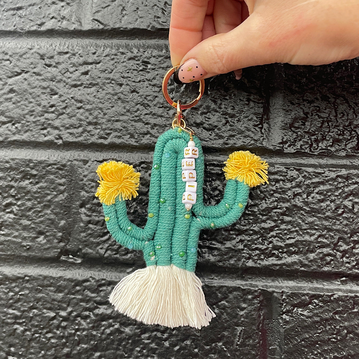 Cactus Macrame Keychain