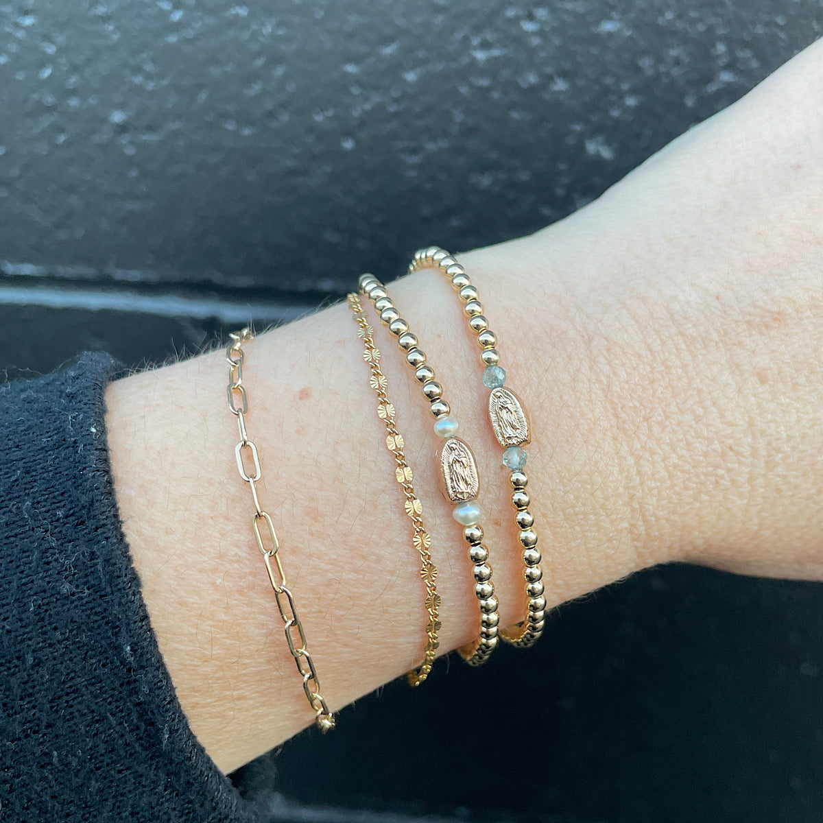 Tiniest Mother Mary Bead Bracelet Gold Fill