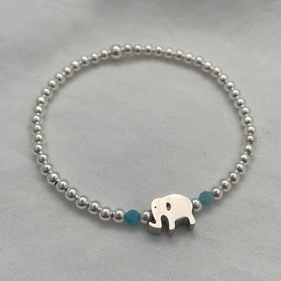 Elephant Charm Bead Bracelet Sterling Silver