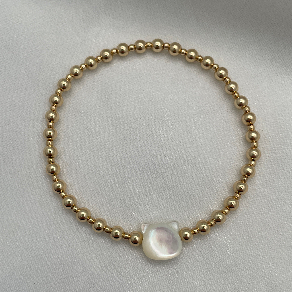 Cat Mom Bead Bracelet Gold Fill