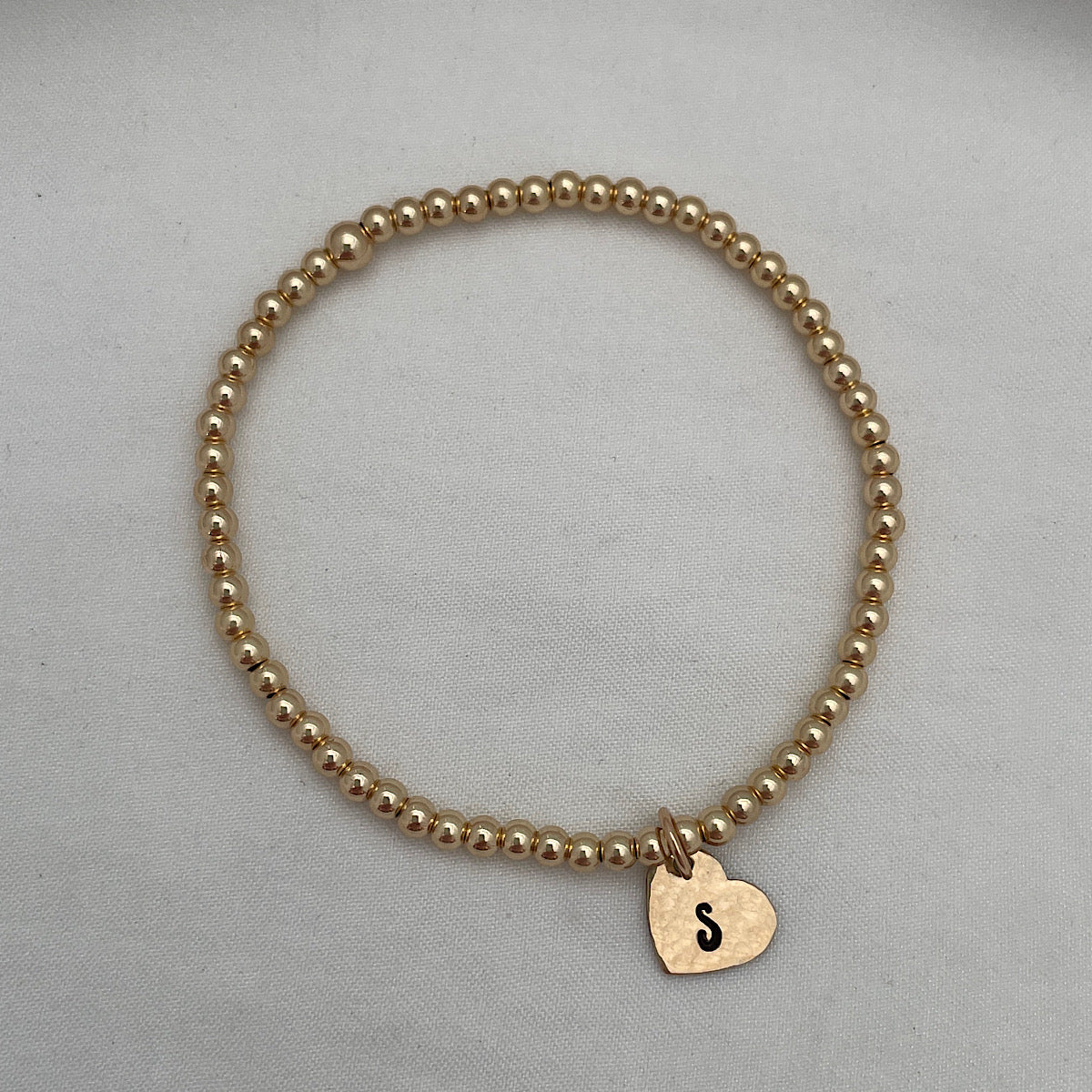 Mini Heart Initial Charm Bead Bracelet Gold Fill
