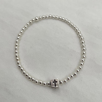 Have Faith Floating Charm Bead Bracelet Sterling Silver