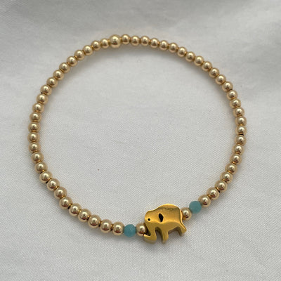 Elephant Charm Bead Bracelet Gold Fill