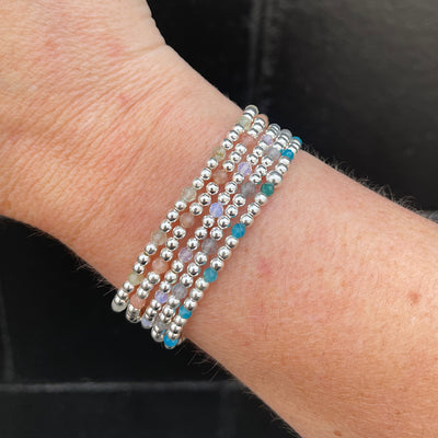 Gemstone 3mm Sterling Silver Bead Bracelet