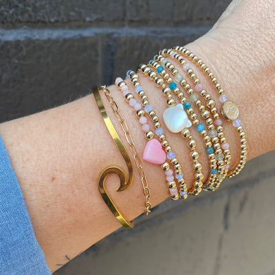 Blush Heart and Gemstone Bead Bracelet Gold Fill