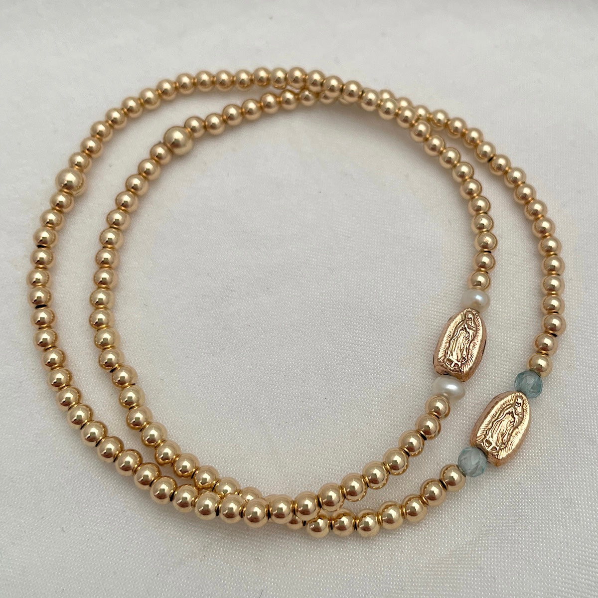 Tiniest Mother Mary Bead Bracelet Gold Fill