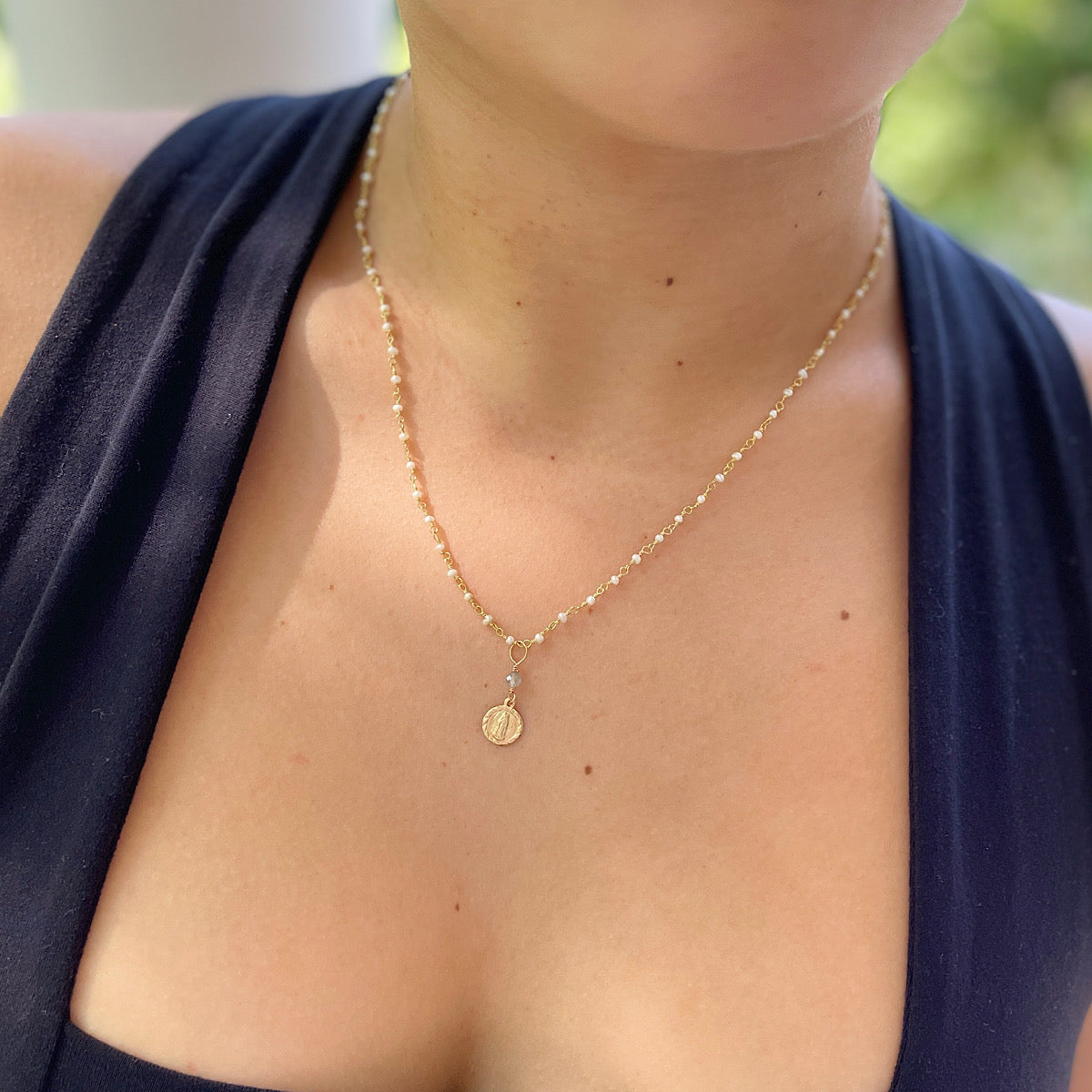 Tiniest Miraculous Medal Pearl Necklace