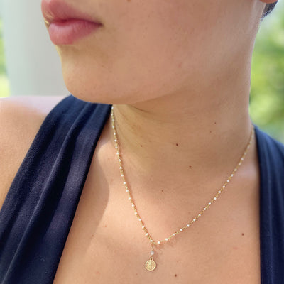 Tiniest Miraculous Medal Pearl Necklace