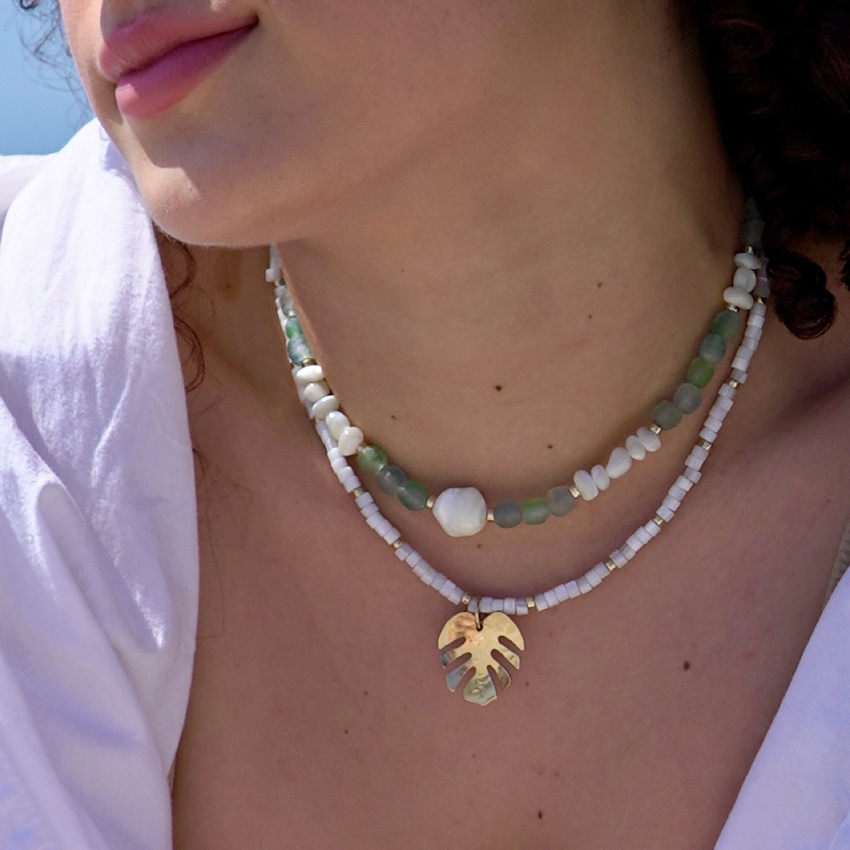 Palm Leaf Mother of Pearl Choker