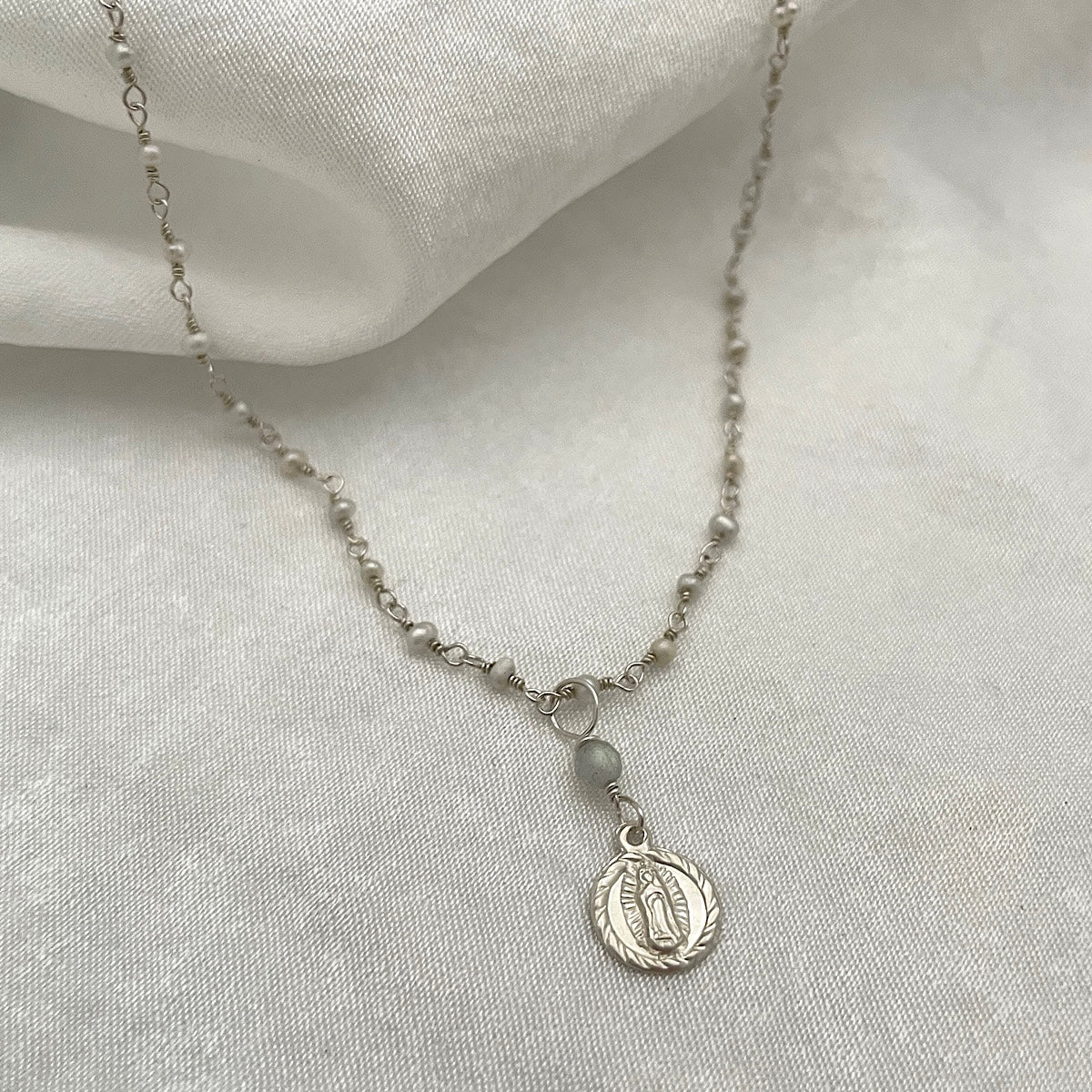 Tiniest Miraculous Medal Pearl Necklace
