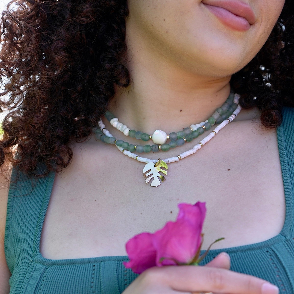 Palm Leaf Mother of Pearl Choker