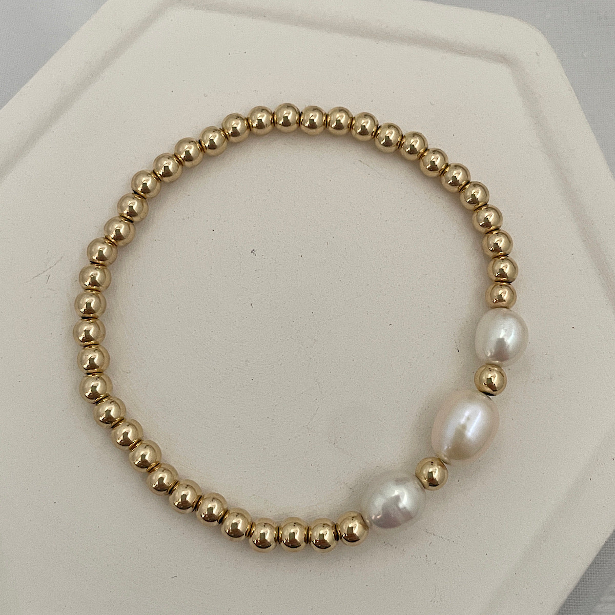 3 Baroque Pearl Bead Bracelet Gold Fill