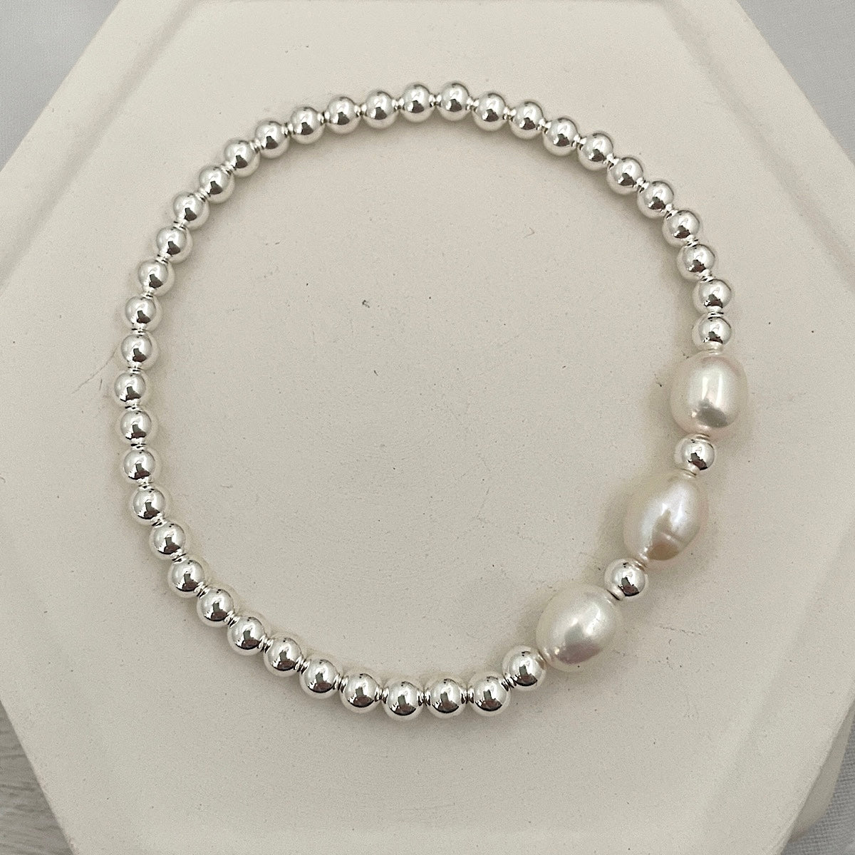3 Baroque Pearl Bead Bracelet Sterling Silver