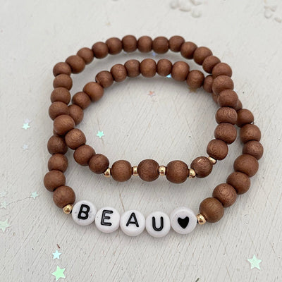 Boho Wood Name Bead Bracelet