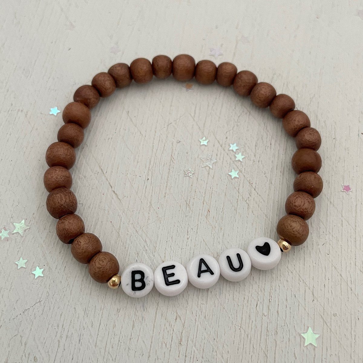 Boho Wood Name Bead Bracelet