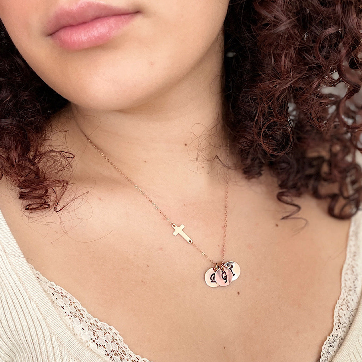 Cross and Initial Charm Necklace