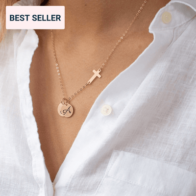 Cross and Initial Charm Necklace - IsabelleGraceJewelry