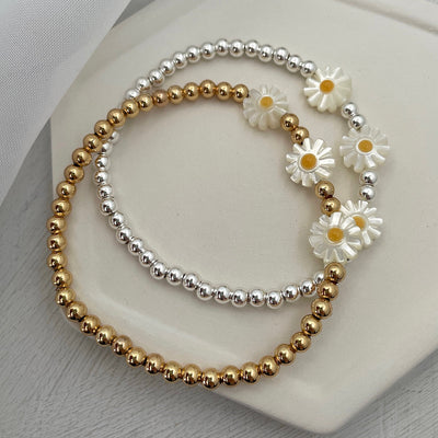Daisy Flower Bead Bracelet Gold Fill
