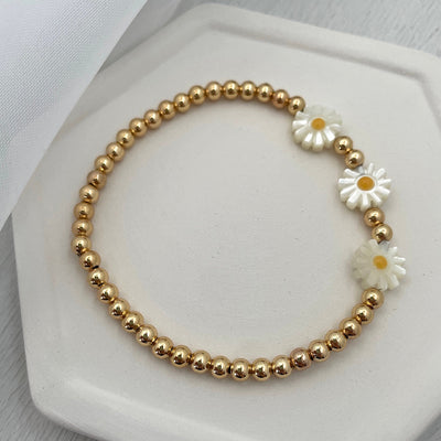Daisy Flower Bead Bracelet Gold Fill