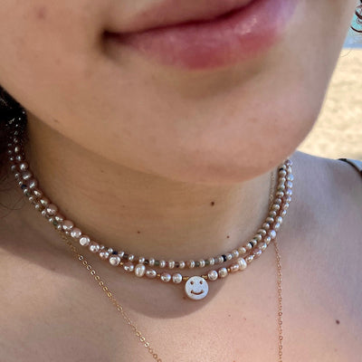 Smiley Face Pearl Choker Necklace