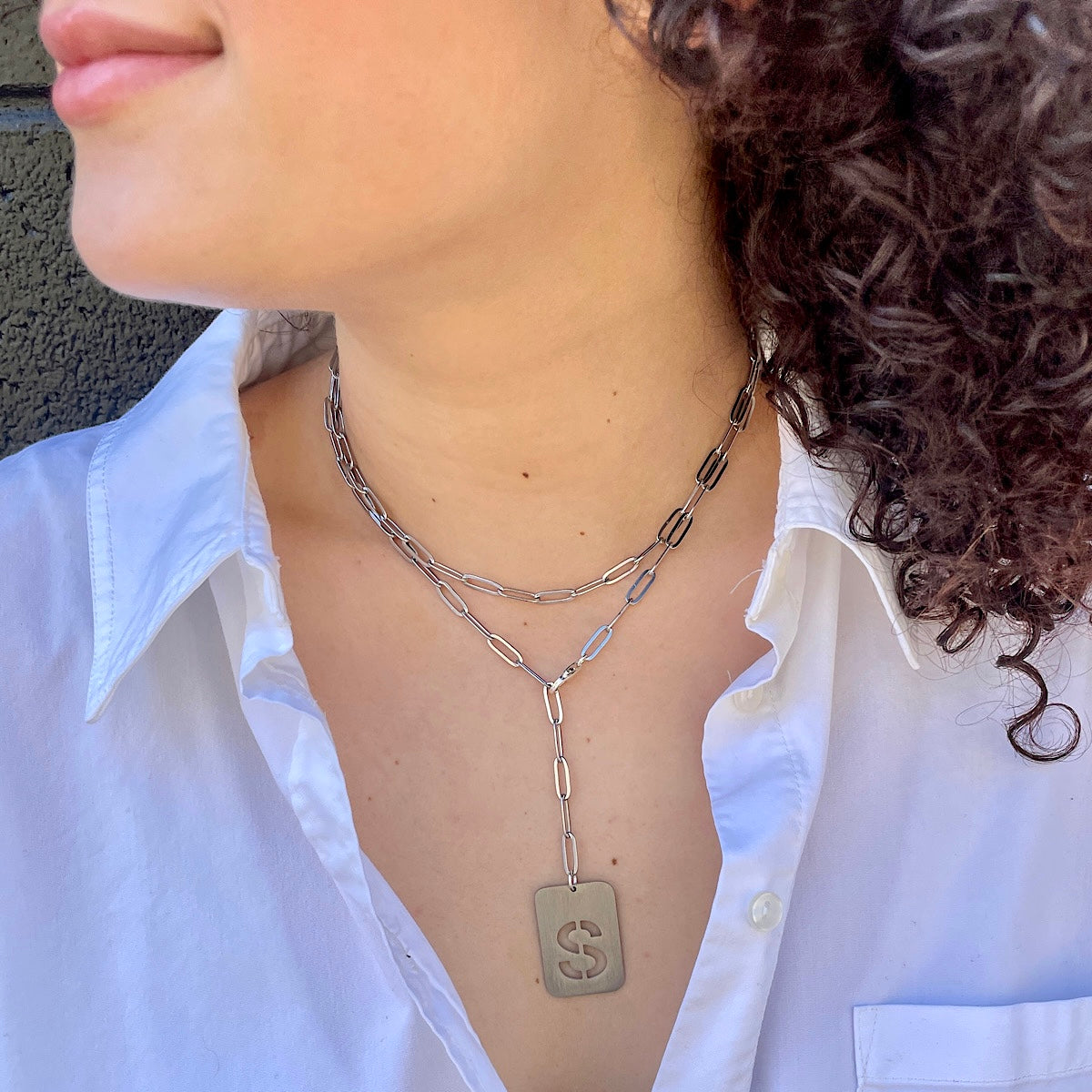 ID Tag Initial Lariat Necklace