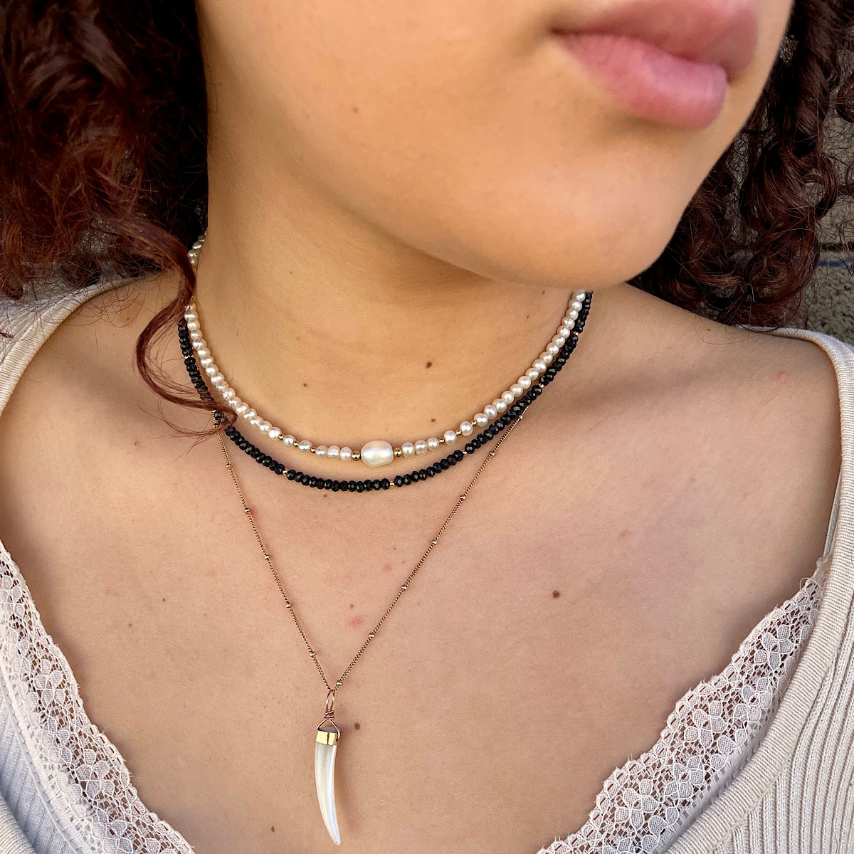 Luminous Mother of Pearl Tusk Necklace