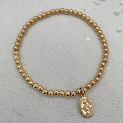 Miraculous Medal Bead Bracelet Gold Fill